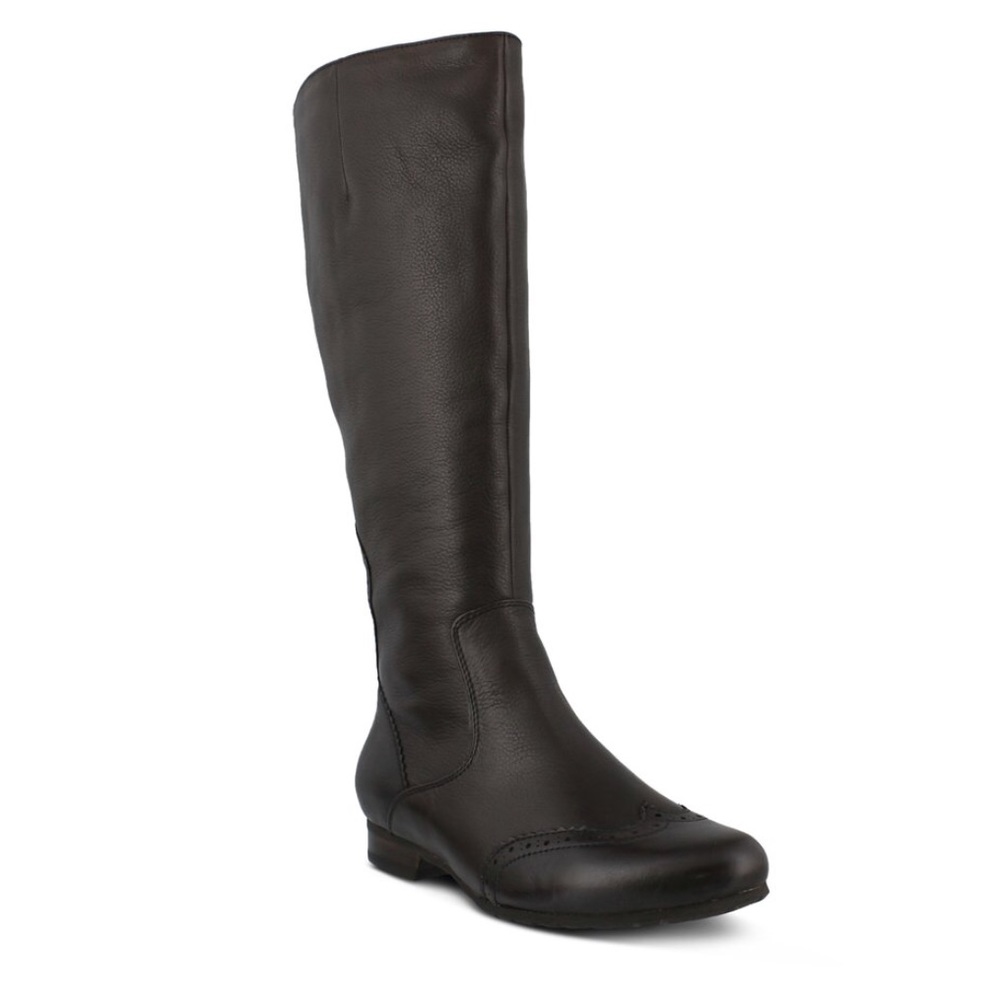 Leather Wingtip Tall Knee High Engineer Flat Boots - Picture 4 of 7